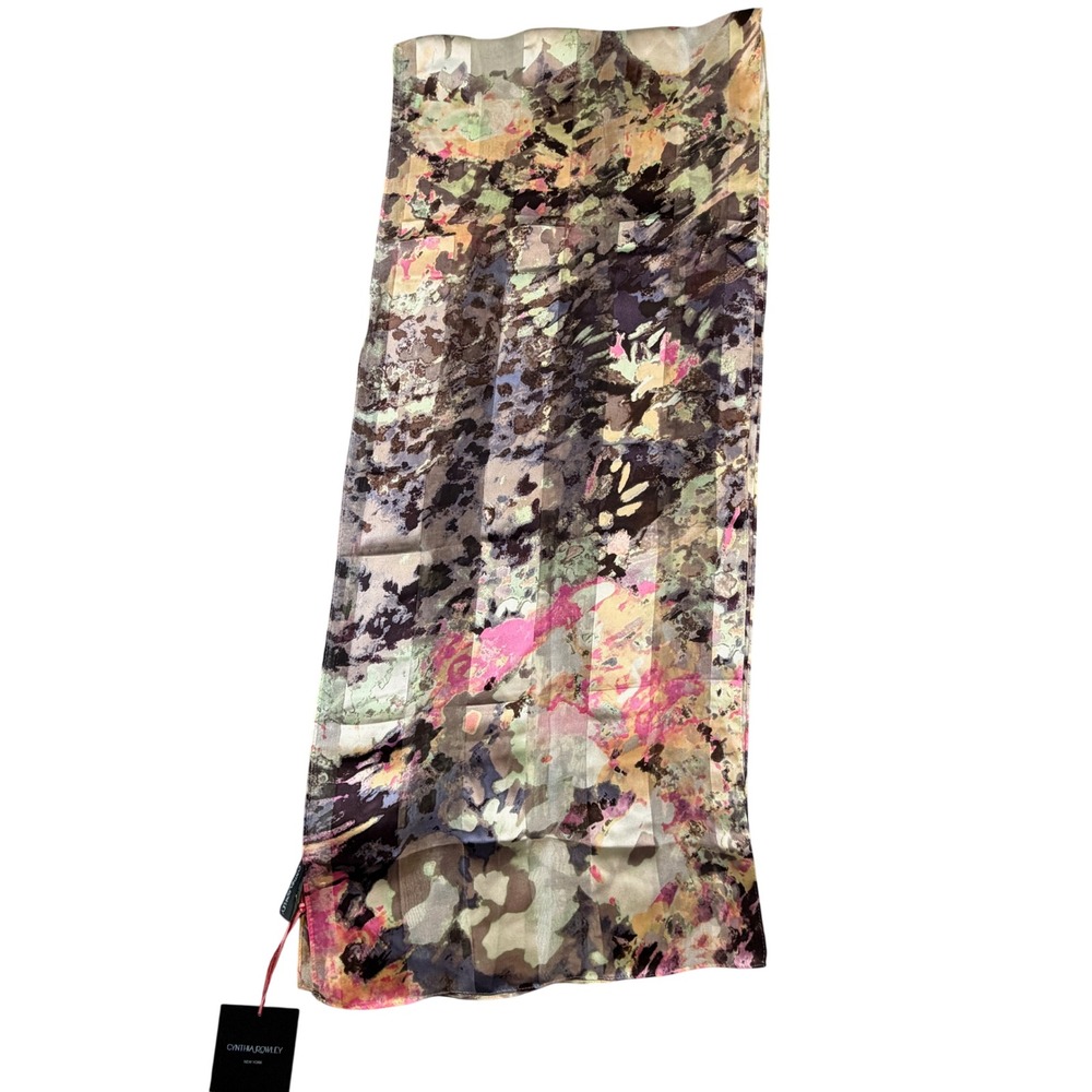 Cynthia Rowley New York Abstract Watercolor Print Scarf Multi Color New